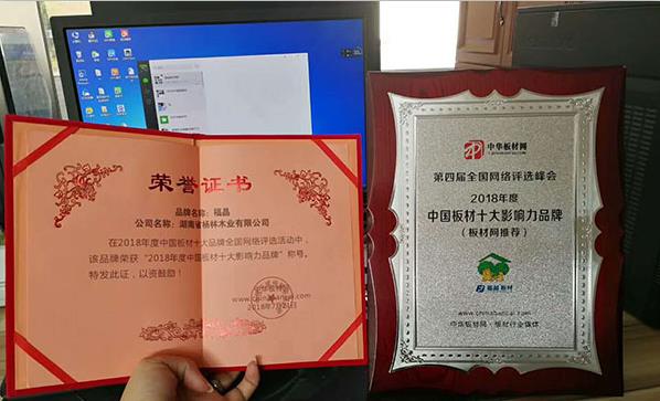 福晶板材斩获“2018中国板材影响力品牌”称号！